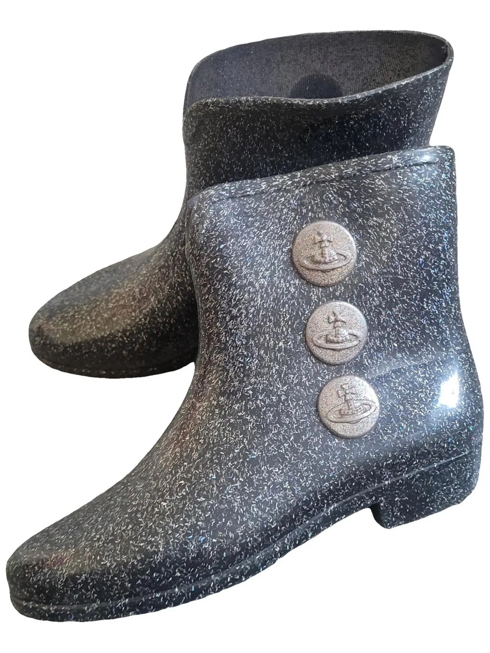 Vivienne Westwood x Melissa Glitter Rainboots in Metallic Silver size 6